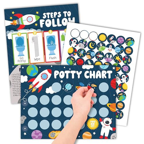 Hadley Designs Potty Training Chart for Toddlers Boys -10 Sticker Potty Chart for Toddlers Boys, 8.5x11" Potty Training Sticker Charts for Toilet Success, Space Toddler Reward Chart for Kids | Amazon (US)