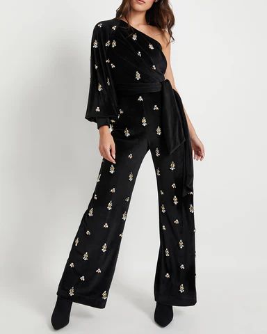 Hand-Beaded One-Shoulder Jumpsuit | PatBO