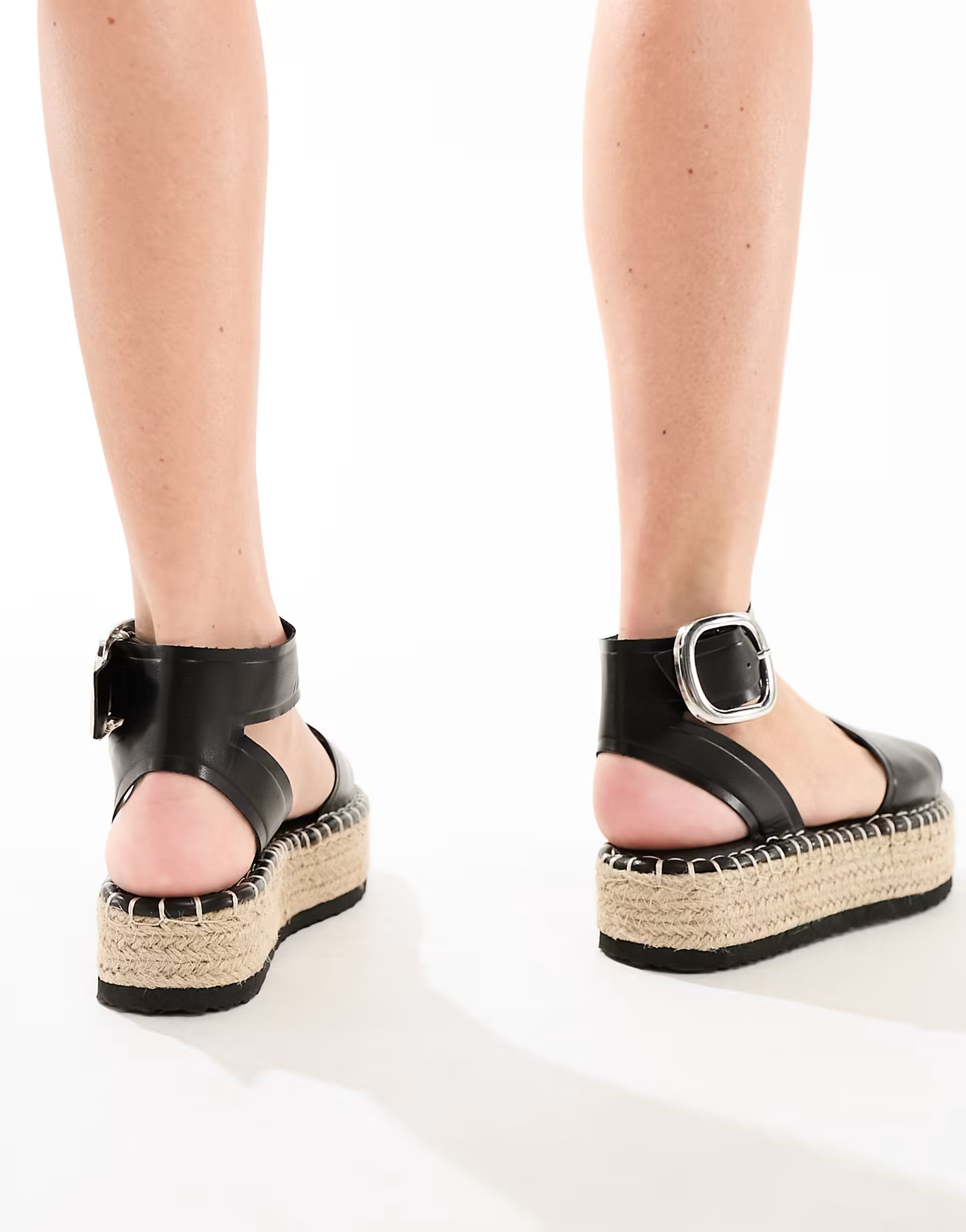 ASOS DESIGN Jinny espadrille with oval buckle in black | ASOS (Global)