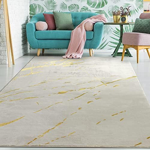 Amazon.com: Antep Rugs Babil Gold 5x7 Marble Abstract Modern Indoor Area Rug (Beige, 5'3" x 7') :... | Amazon (US)