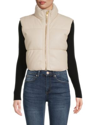 Cropped Vegan Leather Puffer Vest | Saks Fifth Avenue OFF 5TH