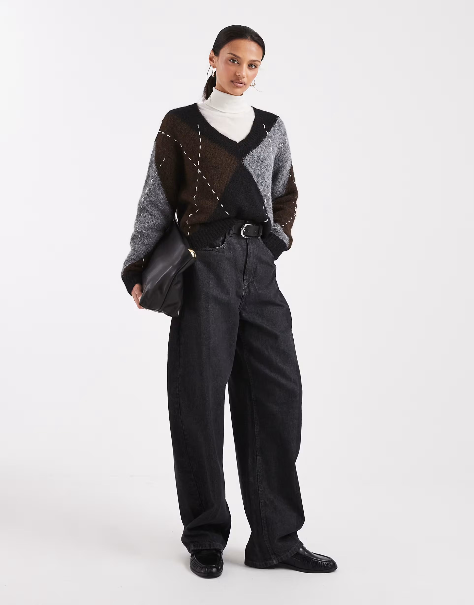 Vero Moda argyle stitch detailing knit sweater in black and chocolate brown | ASOS (Global)