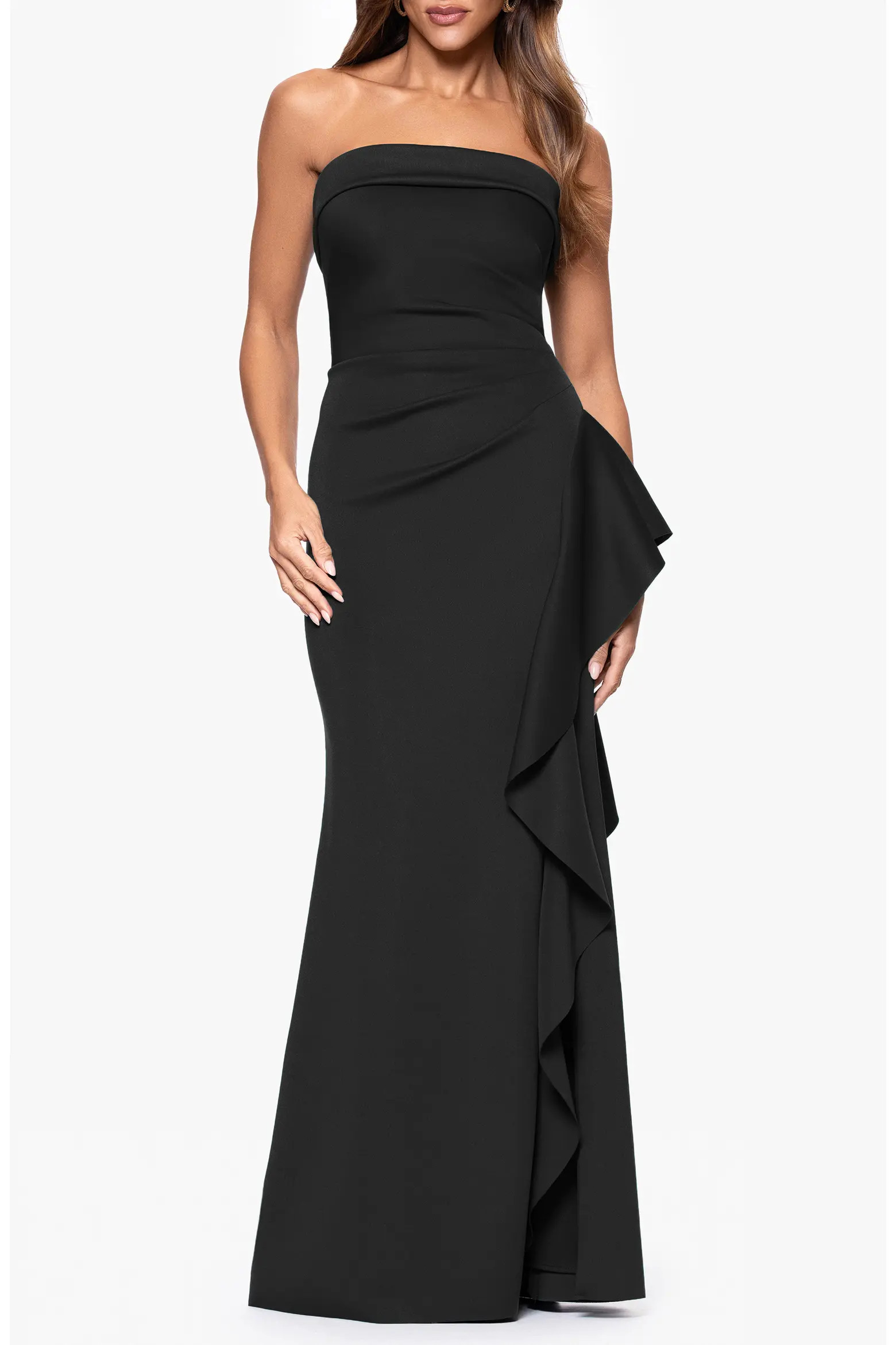 Xscape Evenings Ruffle Strapless Scuba Crepe Gown (Women) | Nordstrom | Nordstrom