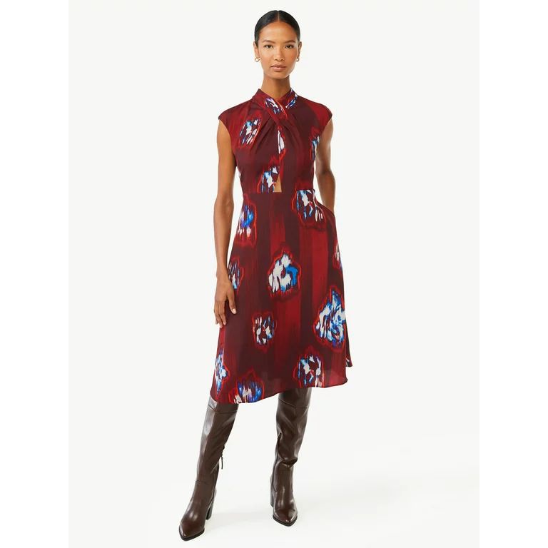 Scoop Women's Twist Neck Midi Dress - Walmart.com | Walmart (US)