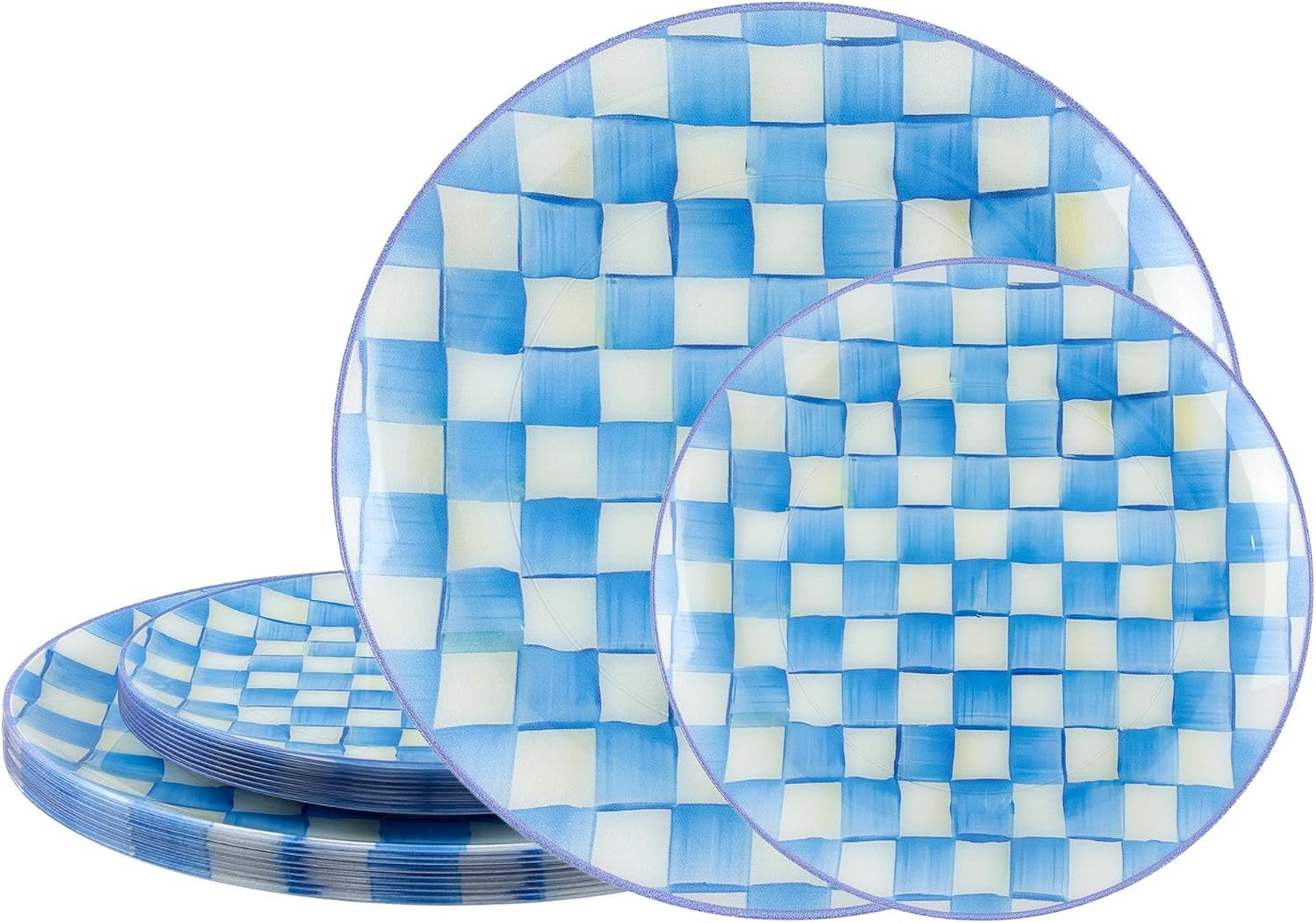 U-QE 20PCS Light Blue Plastic Plates for Party, Checkered Plates Disposable | Amazon (US)
