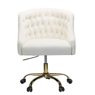 JAYDEN CREATION Lydia 24.5 in. Mid-Century Modern Ivory Velvet Tufted Hand-Curated Task Chair CHM... | The Home Depot