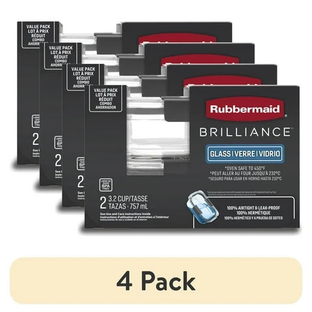 (4 pack) Rubbermaid Brilliance 3.2 Cup Glass Food Storage Containers, Set of 2, Best Used for Leftover Storage and Reheating | Walmart (US)