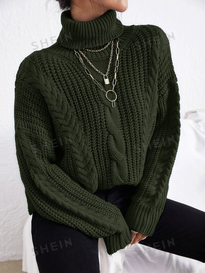 SHEIN Essnce Cable Knit Turtle Neck Sweater | SHEIN