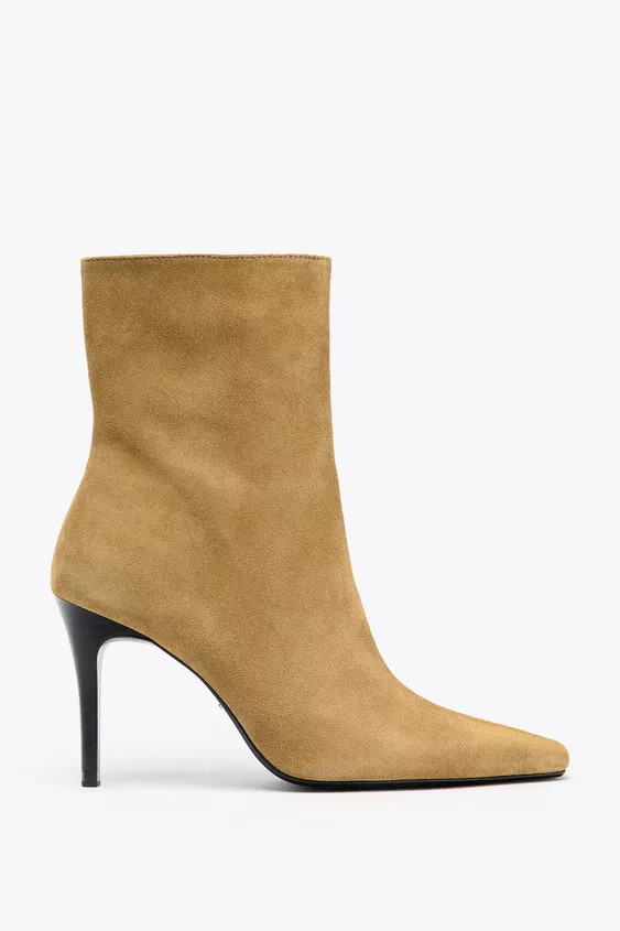 SPLIT SUEDE STILETTO HEEL ANKLE BOOTS | Zara US