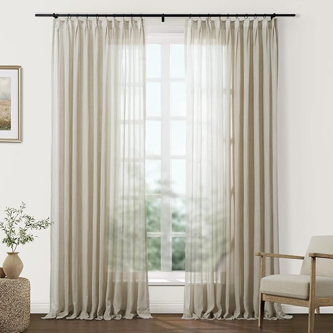 TWOPAGES Light Brown Pinch Pleated Sheer Curtains 90 Inches Long Linen Textured Drapes for Living... | Amazon (US)