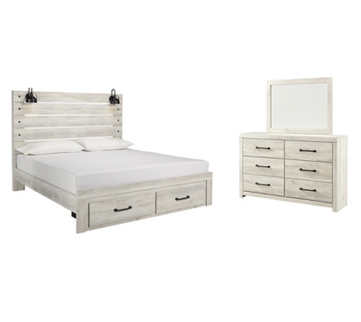 Cambeck King Panel Bed with 2 Storage Drawers with Mirrored Dresser | Ashley