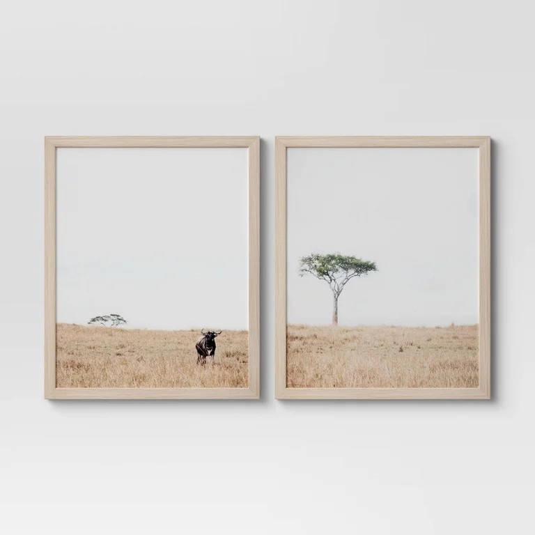 (Set of 2) 16"x 20" African Landscape Framed Wall Art - Threshold | Walmart (US)