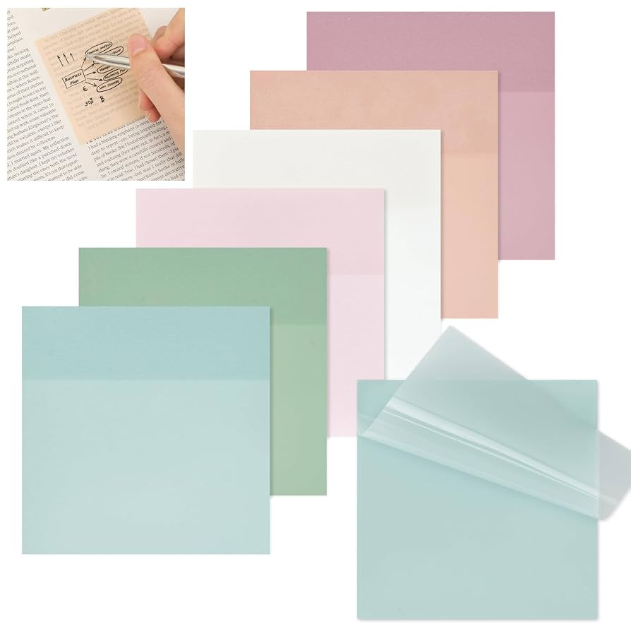 EOOUT Transparent Sticky Notes, 6 Pads 3x3 Inch, 6 Colors Pastel Clear Self-Adhesive Waterproof T... | Amazon (US)