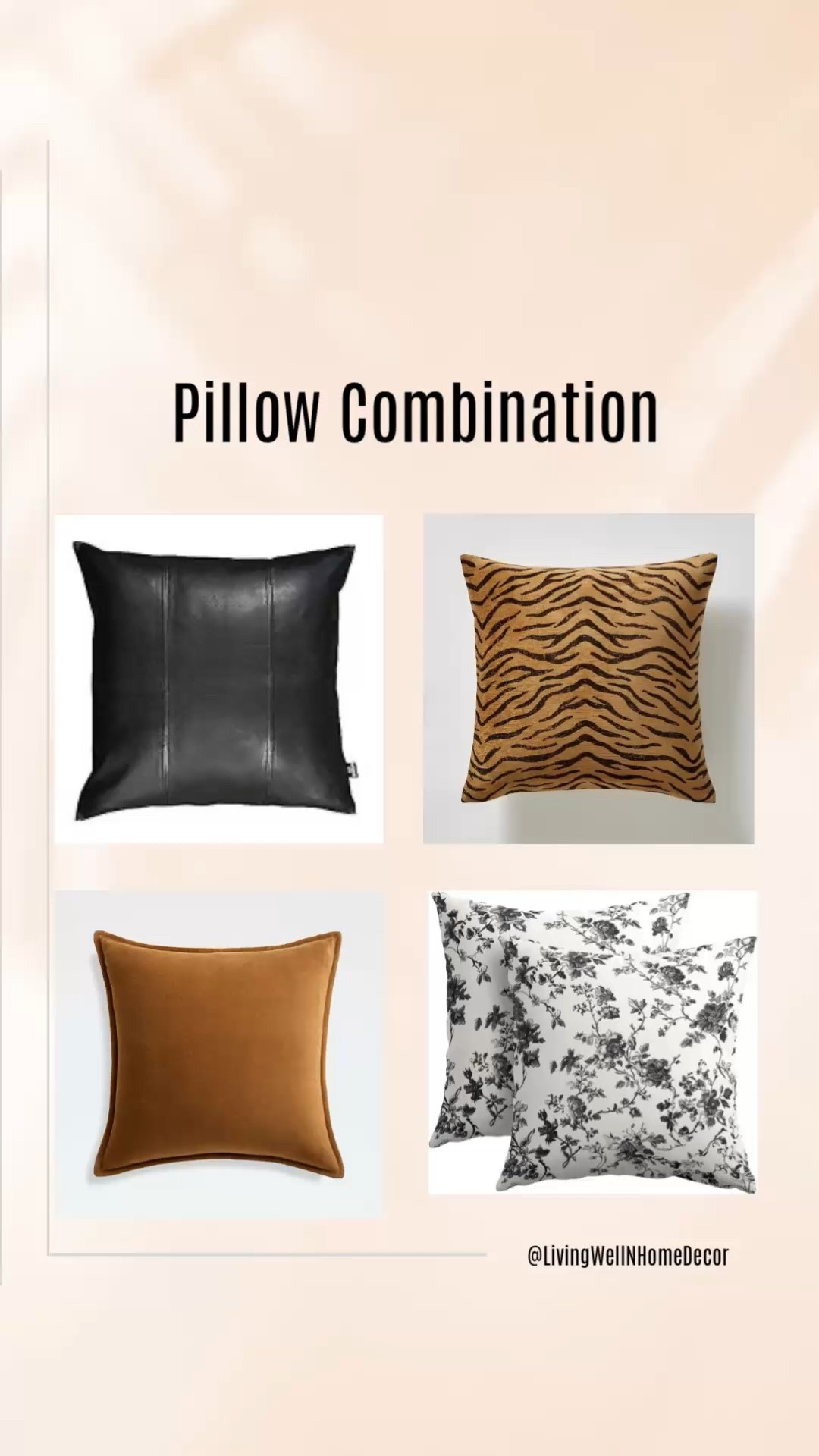 I love mixing print and texture. This combination has a mix of floral, animal print, matte and aniline. Cotton, Velvet, Leather and Linen. 
Amazon, Arhaus, Crate & Barrel, West Elm. 
#pillowcover #decorpillows #insert

#LTKHome #LTKFindsUnder50 #LTKStyleTip