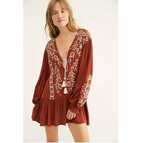 FREE PEOPLE wild dreams boho embroidered tunic top dress | Poshmark