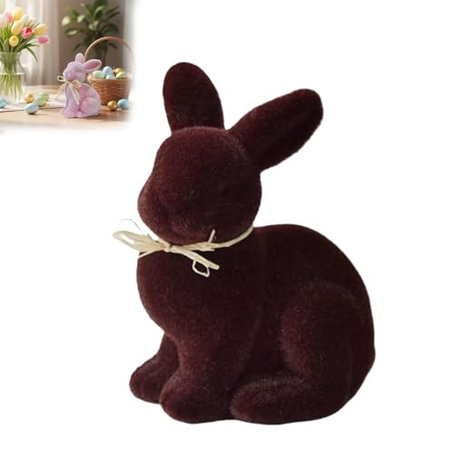 Easter Decorations Flocked Bunny Figurines with Bow Tie,Flocking Rabbit Spring Tabletop Mantel Centerpieces Decor for Indoor Decor,Easter Bunny Figurines Decoration for Home Party Office (Brown) | Amazon (US)