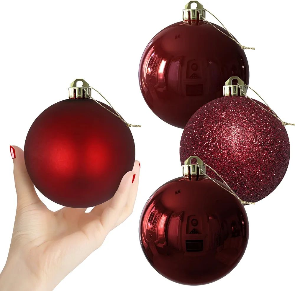 Maroon 4.0" Large Christmas Balls - Christmas Tree Decoration Ornaments Shatterproof Hanging Ball... | Amazon (US)