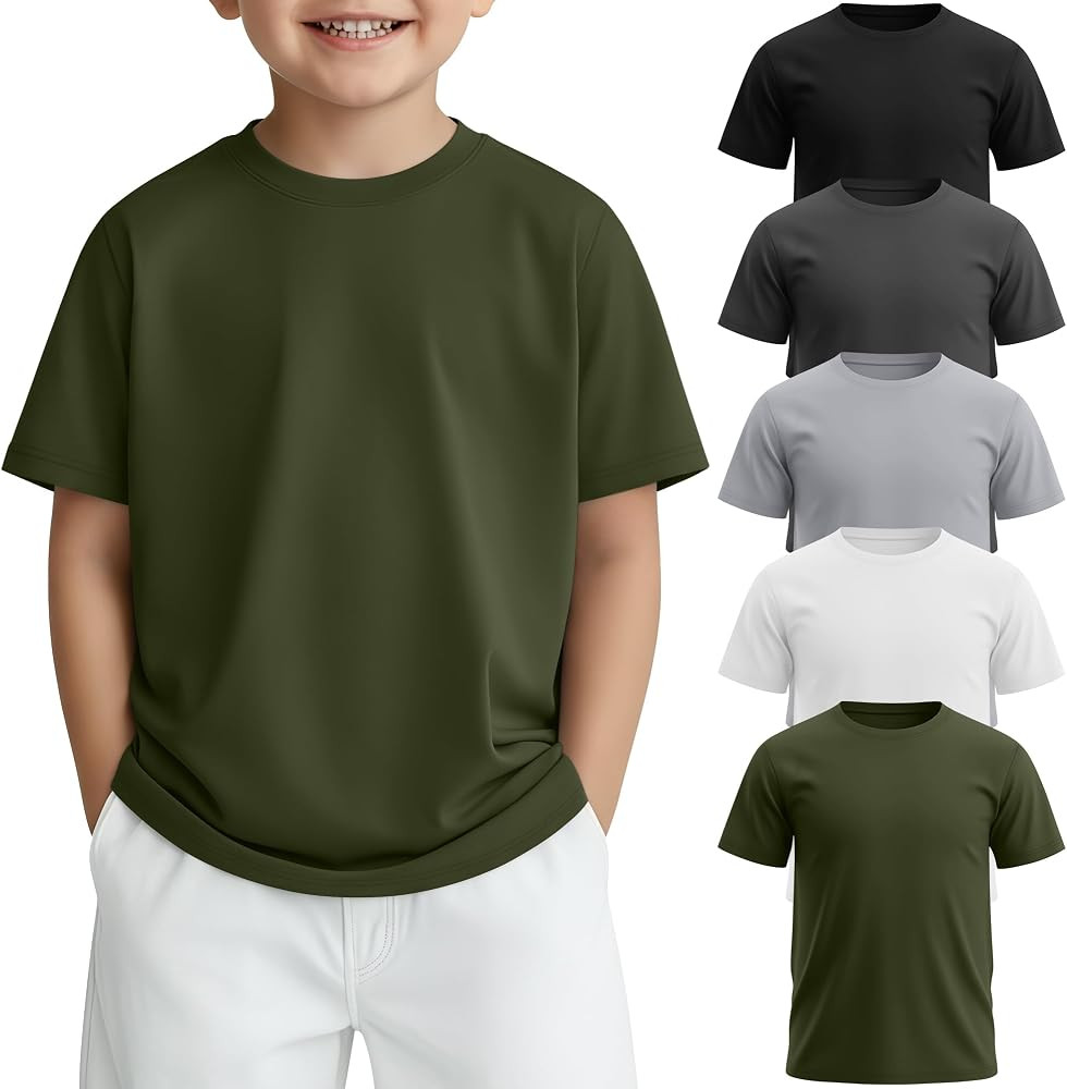 5 Pack Toddler Boys Short Sleeve Shirts Little Kids T-Shirts Summer Loose Fit Crewneck Top Basic ... | Amazon (US)
