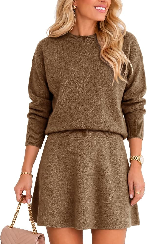 Wenrine Womens Sweater Skirt Set Casual Fall 2 Piece Outfits | Amazon (US)