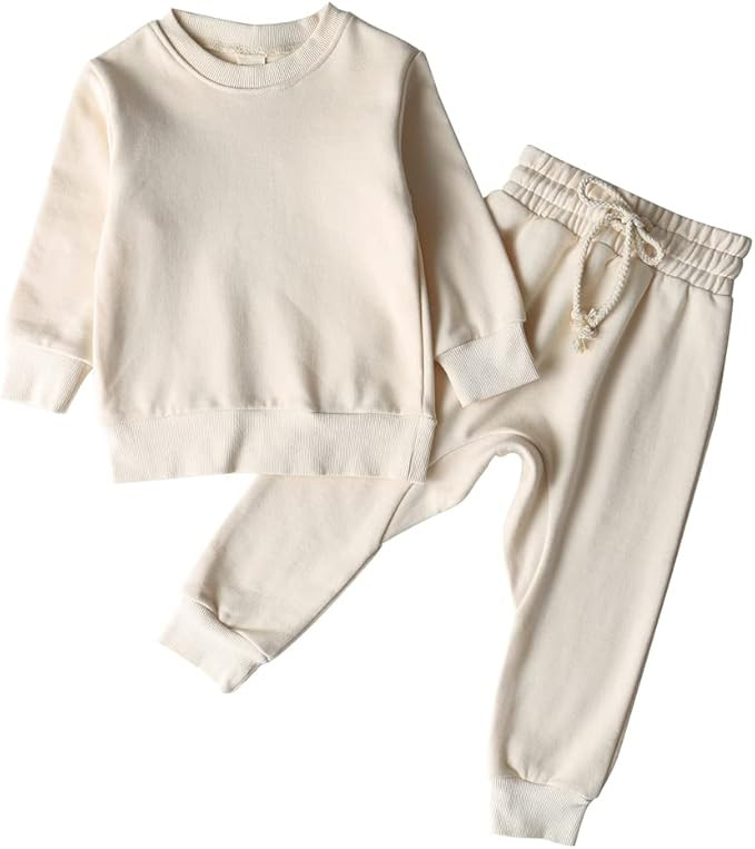 Gicrk Simple Toddler Baby Jogger Sets Girl Boy Kids neutral Clothes Casual Long Sleeve Sweatshirt... | Amazon (US)
