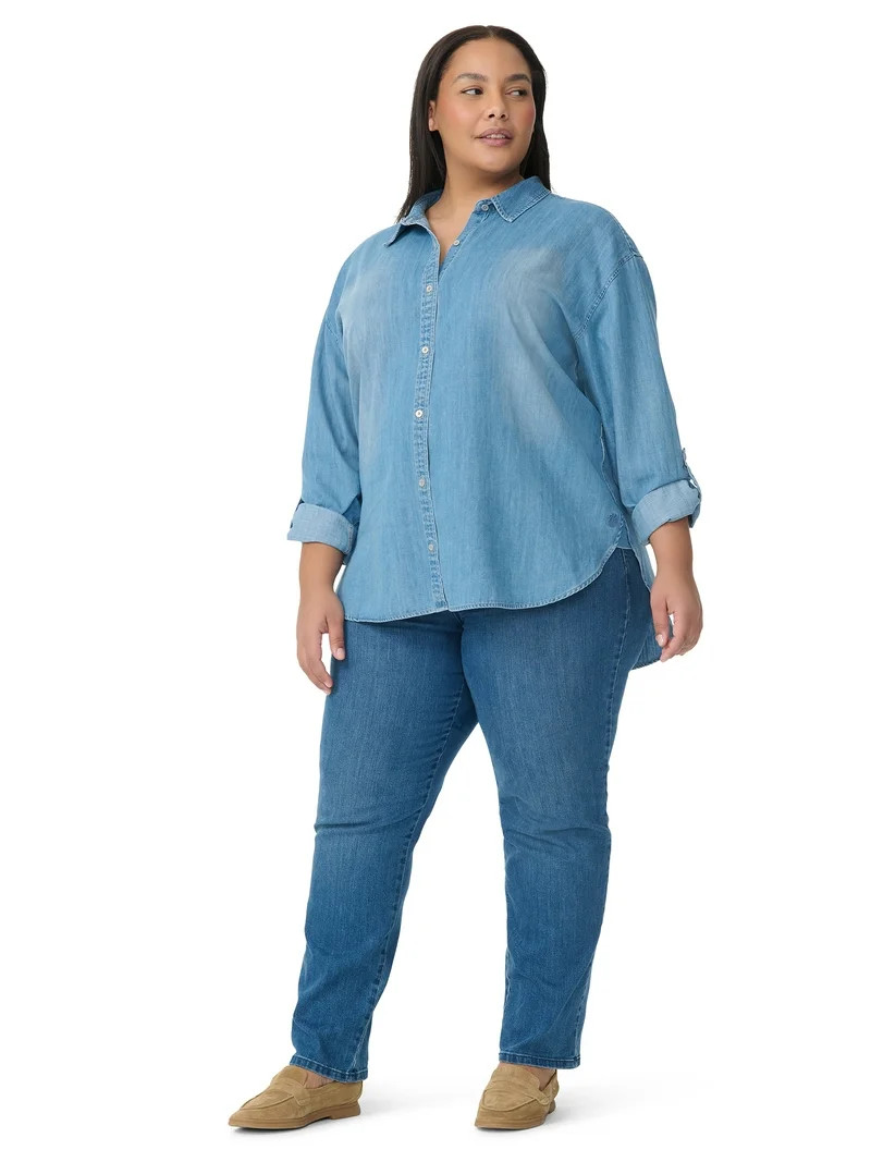Gloria Vanderbilt Swan Series Women's Plus Amanda Oversized Shirt, Sizes 0X-4X | Walmart (US)