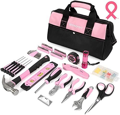 WORKPRO Pink Tool Kit, 106-Piece Lady's Home Repairing Tool Set with Wide Mouth Open Storage Bag - P | Amazon (US)