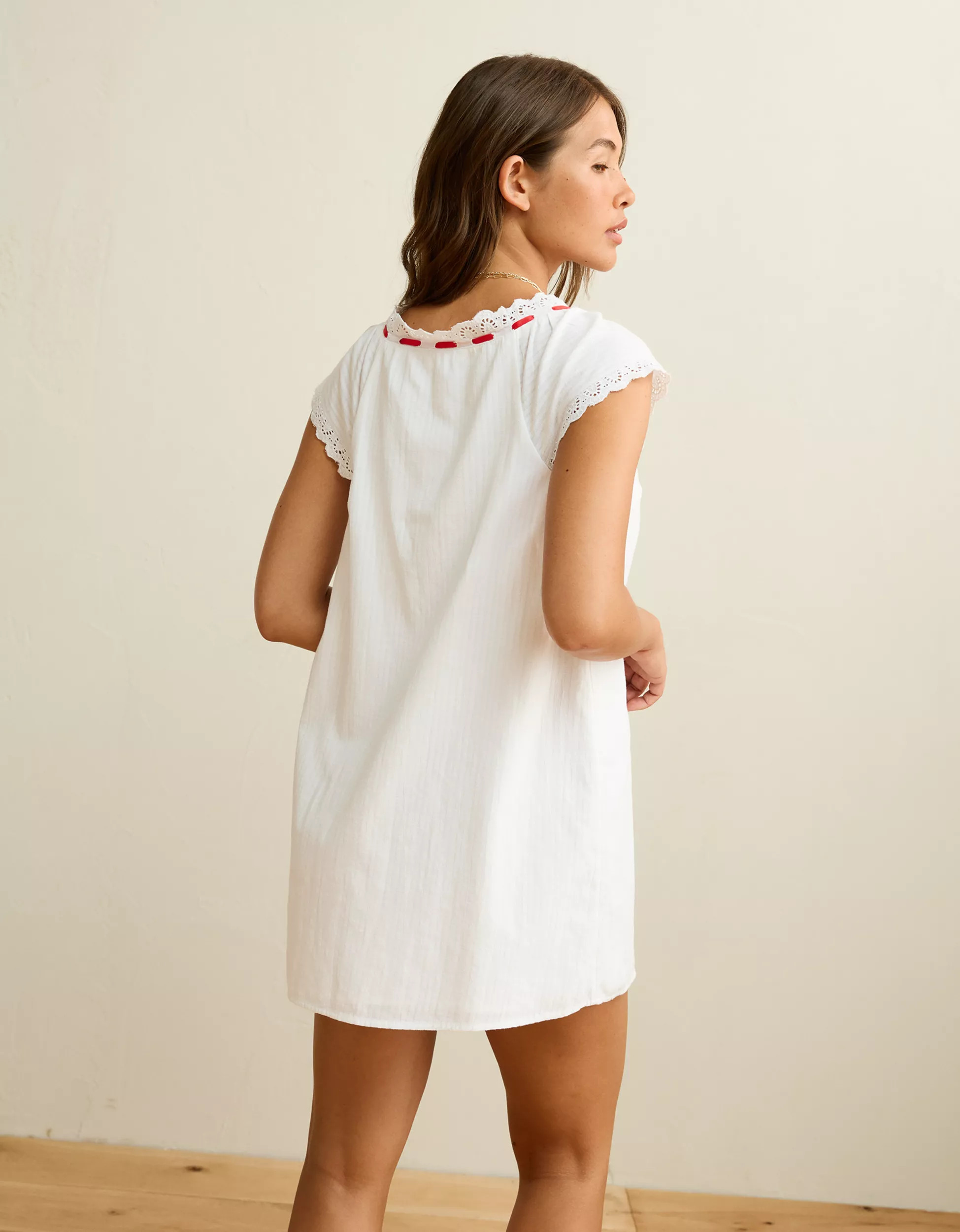AE V-Neck Ruffled Button-Up Mini Dress | American Eagle Outfitters (US & CA)