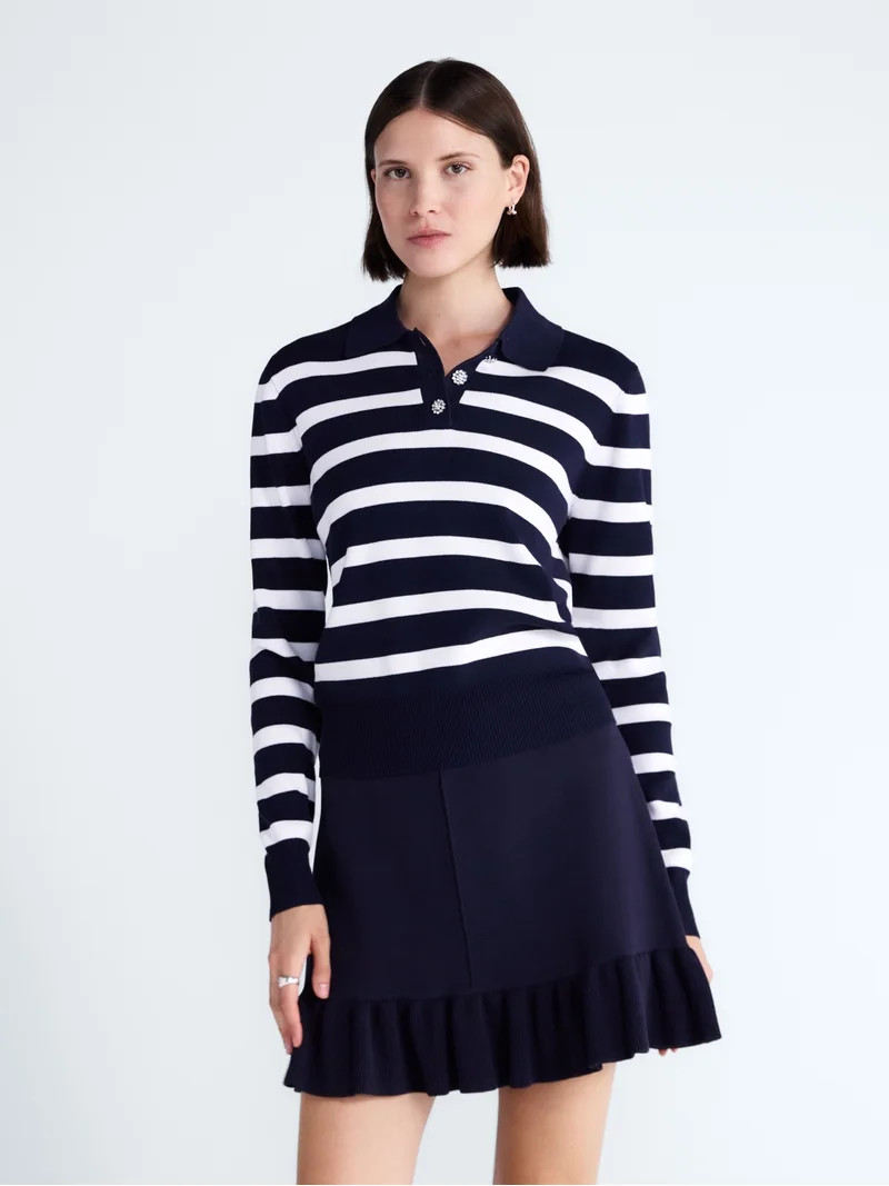 Free Assembly Women's and Women's Plus Polo Sweater with Long Sleeves, Lightweight, Sizes XS-4X | Walmart (US)