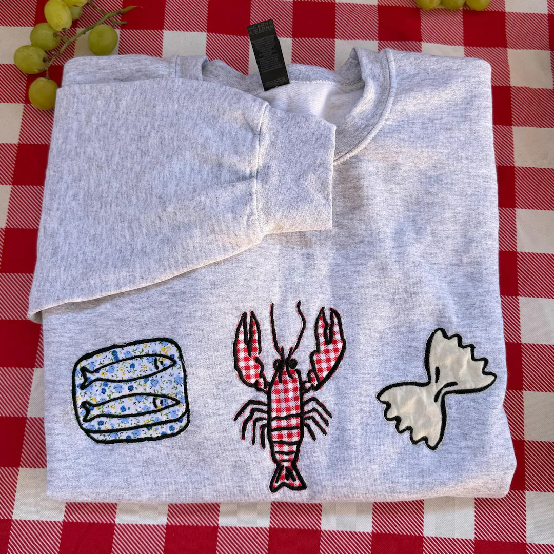 Coastal Foodie Lobster Sardine Pasta Seafood Crewneck Embroidered & Appliqué Sweatshirt - Etsy | Etsy (US)