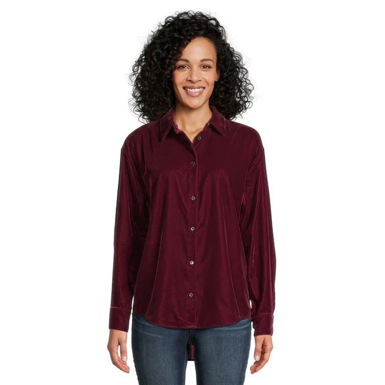 Time and Tru Women's Velvet Button Up Shirt | Walmart (US)