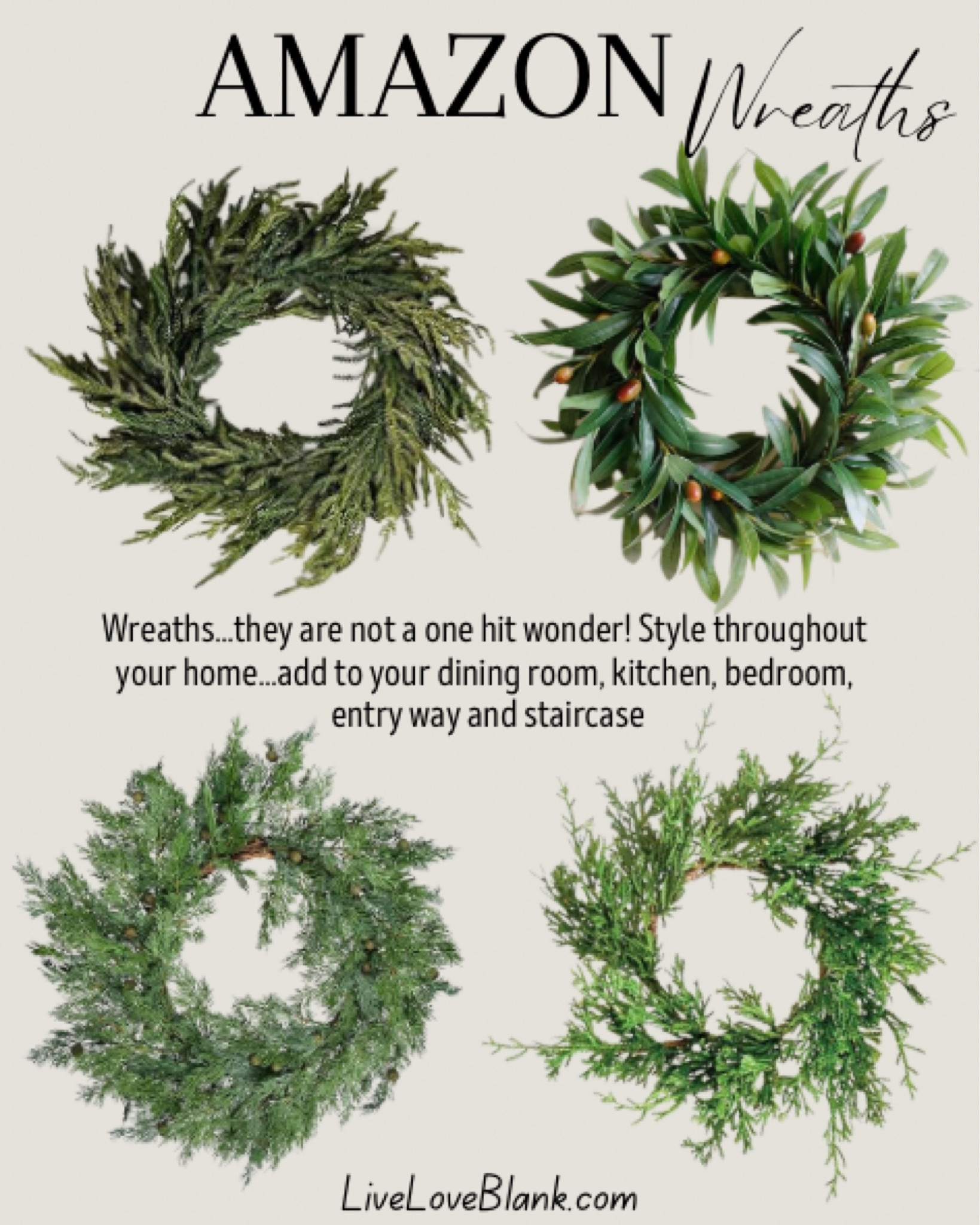 Faux evergreen wreaths 
Holiday decor
#ltkseasonal
@liveloveblank
Amazon finds 



#LTKHoliday #LTKstyletip #LTKhome
