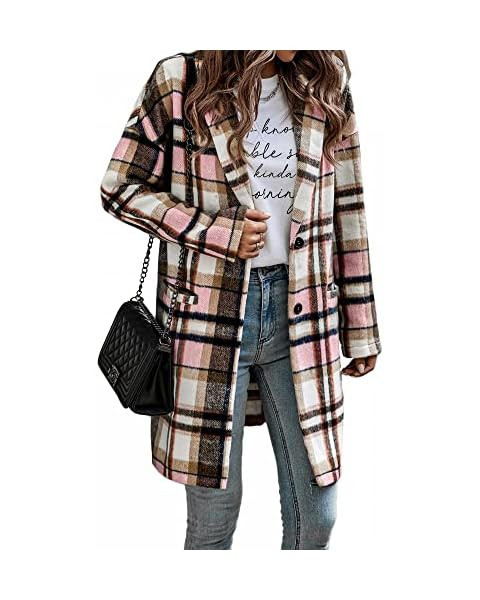 PRETTYGARDEN Women's 2022 Plaid Shacket Jacket Casual Button Wool Blend Winter Tartan Trench Coat... | Amazon (US)