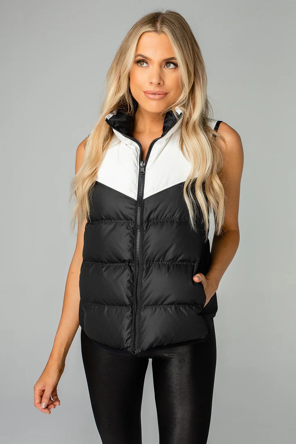 Tanya Two Tone Puffer Vest - Black/White | BuddyLove