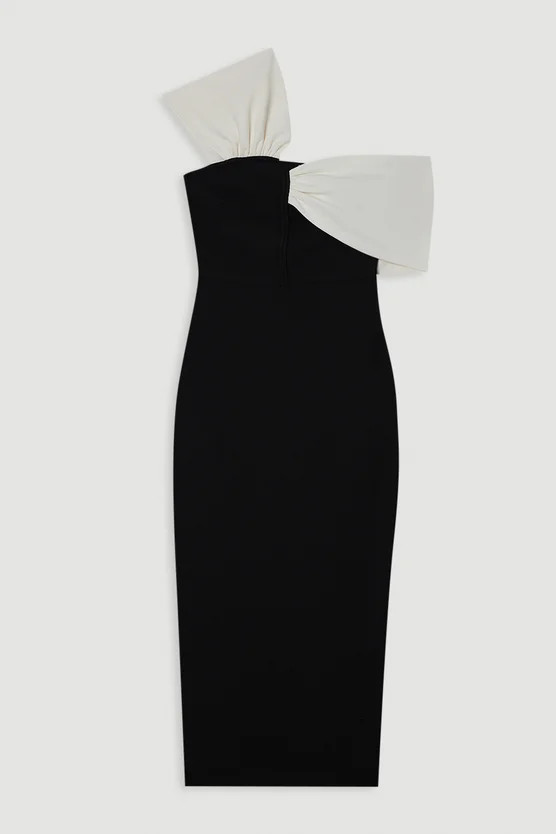 Figure Form Bandage Asymmetric Strap Knit Midi Dress | Karen Millen US