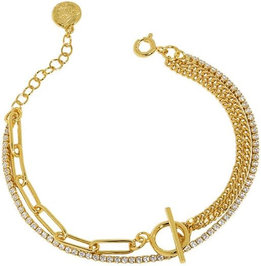 Gold Link Chain Bracelet for Women Adjustable Stacking Layered Tennis Bracelets 18K Gold Plated 9... | Amazon (US)