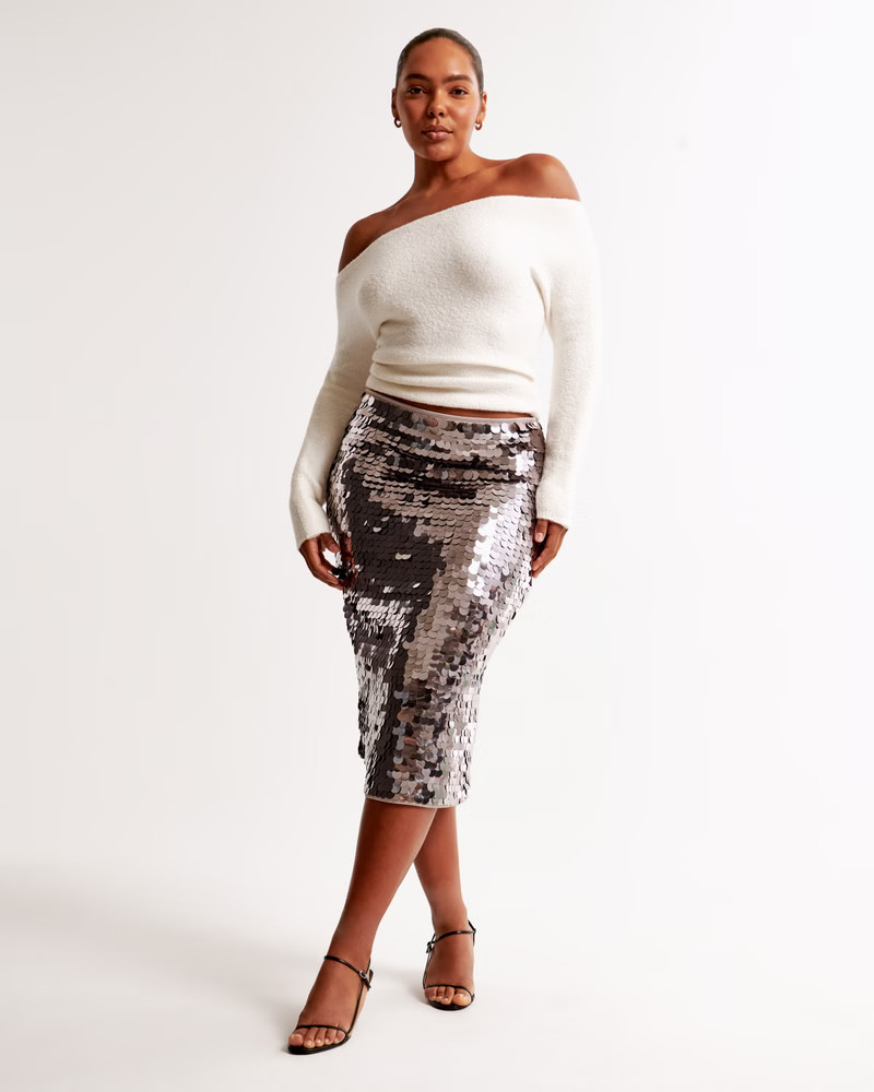 High Rise Sequin Midi Skirt | Abercrombie & Fitch (US)