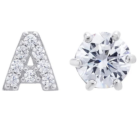 Diamonique X Jennifer Miller Initial Stud Earrings, Sterling - QVC.com | QVC