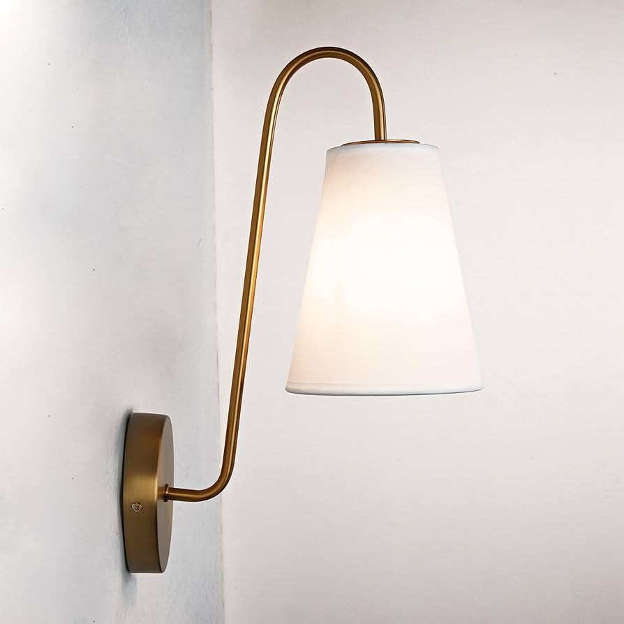 Elegant Design Minimalist Sconce with Linen Shade - Damp Rated in Brass or Plated Steel, Bedroom ... | Amazon (US)