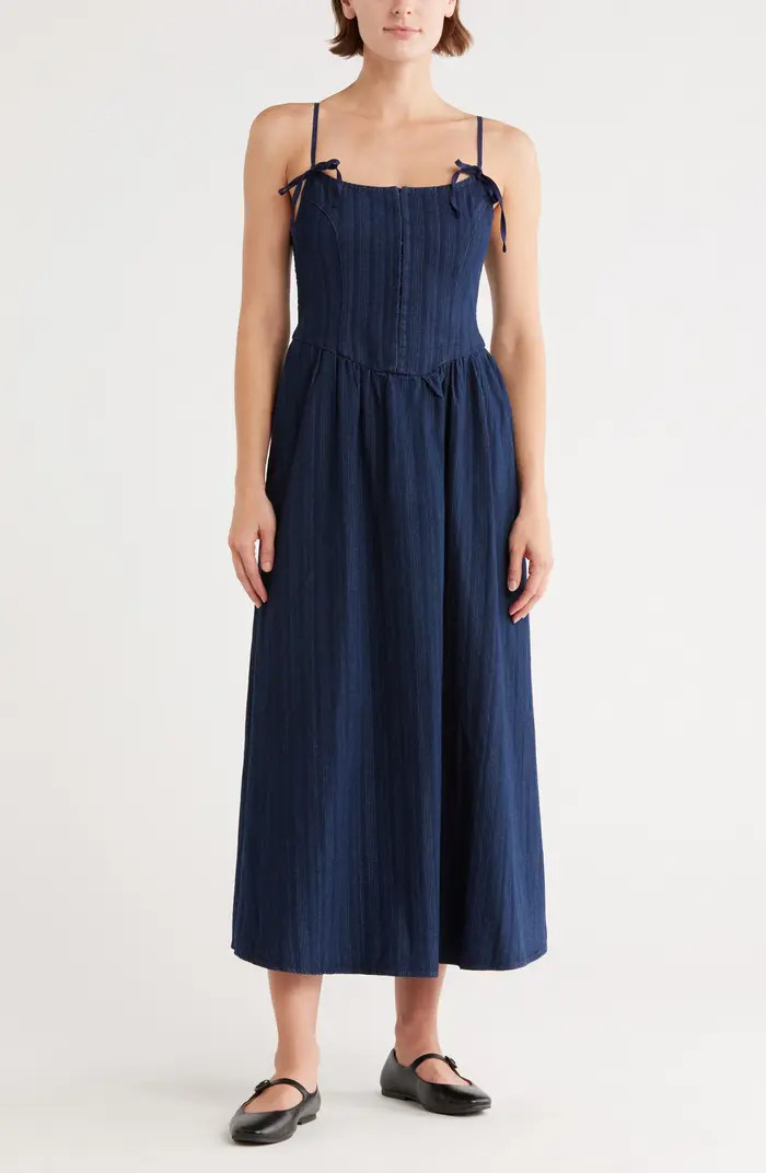 Tie Strap Denim Fit & Flare Midi Dress | Nordstrom Rack