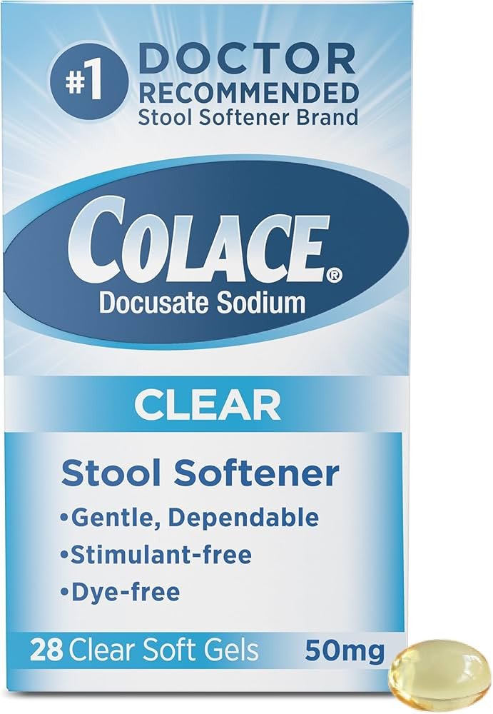 Colace Clear Stool Softener Soft Gel Capsules Constipation Relief 50mg Docusate Sodium Doctor Rec... | Amazon (US)