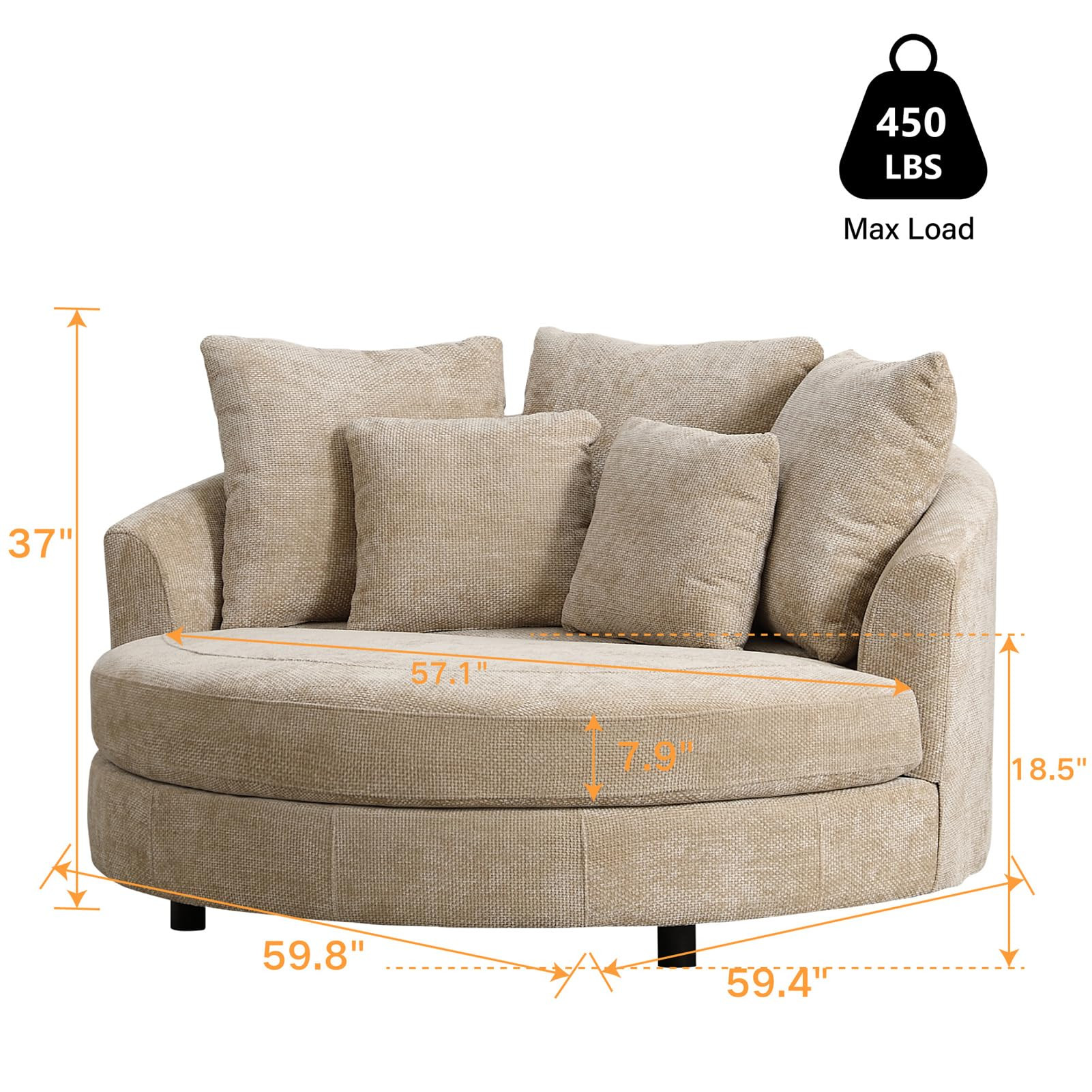 Chifee & Vingol 59.8" W Oversized Accent Barrel Chair Large Round Chair with Wheels,Wheat | Amazon (US)