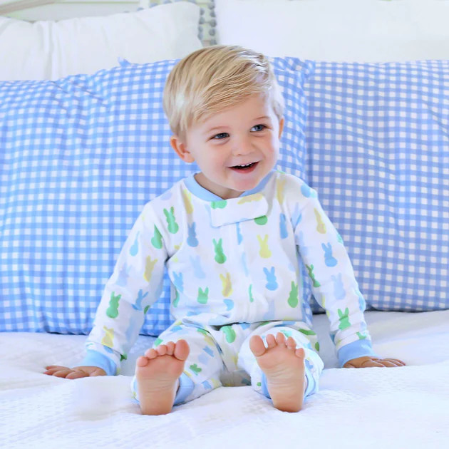 Blue Bunny Peeps Print Knit Onesie | Classic Whimsy