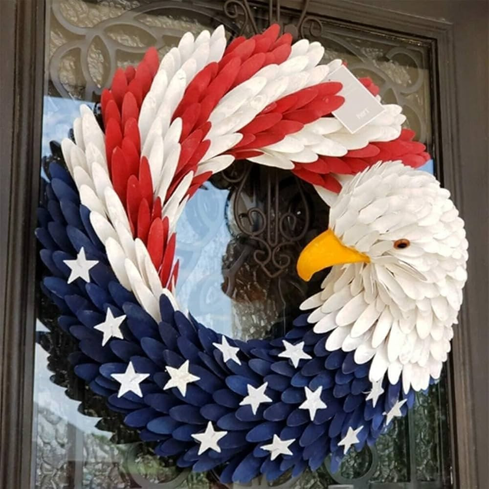 4th of July Wreaths for Front Door, Eagle Flag Handmade Memorial Day Wreath for Front Door, Red W... | Amazon (US)