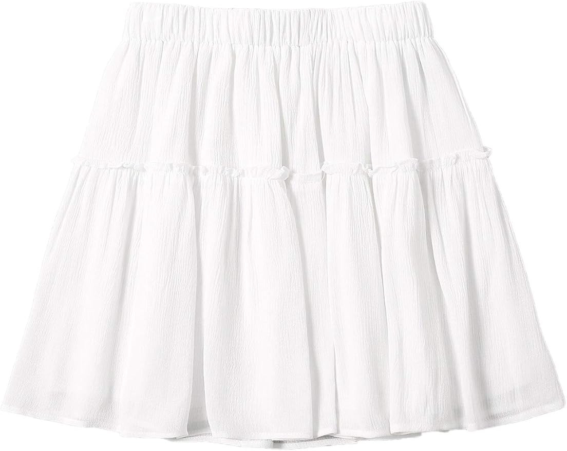 SheIn Women's Ruffle High Waisted A Line Mini Skirt Elastic Waist Flare Flowy Frill Short Skirts | Amazon (US)
