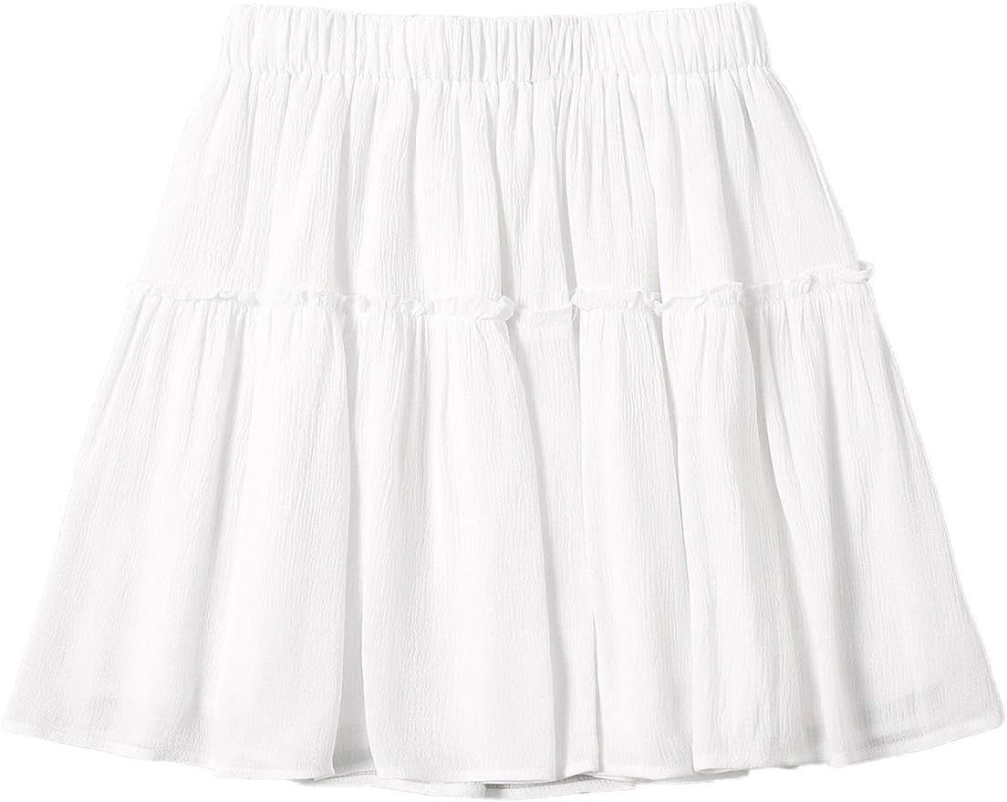 SheIn Women's Ruffle High Waisted A Line Mini Skirt Elastic Waist Flare Flowy Frill Short Skirts | Amazon (US)