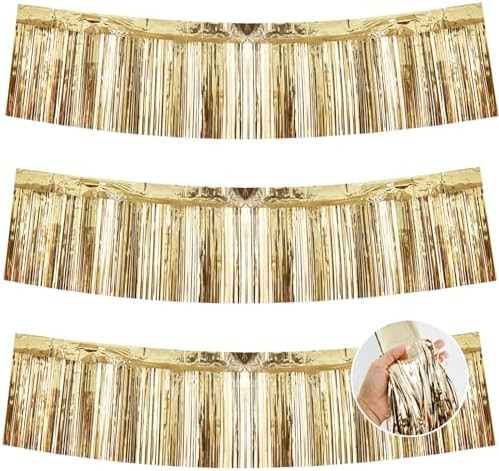 BEISHIDA 3 Packs Metallic Foil Fringe Garland Champagne Wall Hanging Tinsel Fringe Banners for Ca... | Amazon (US)