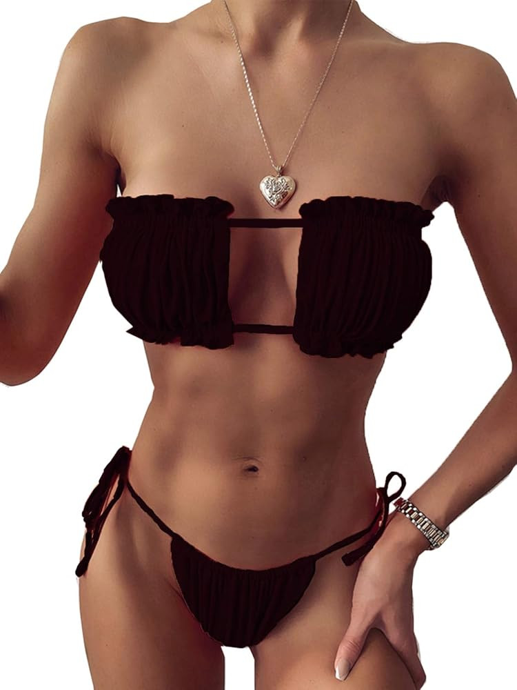 BIKINX Women's Sexy Bandeau Thong Bikini Set Tie Side Bottom Two Piece Swimsuit Bathing Suit | Amazon (US)