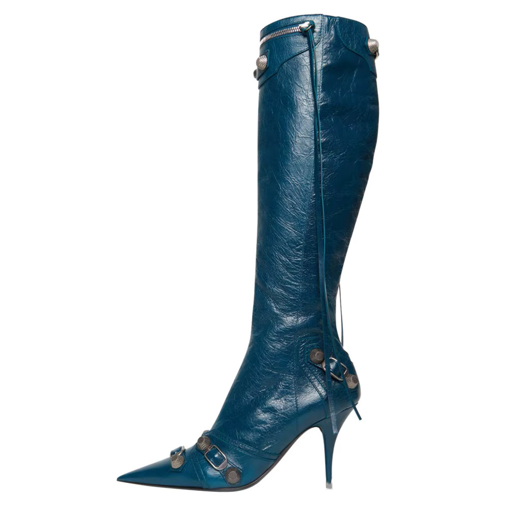 Woman Boot Fashion Sexy Pure Color Pointed Toe Stilettos Heels Vintage Metal Buckle Zipper Knee H... | AliExpress (US)