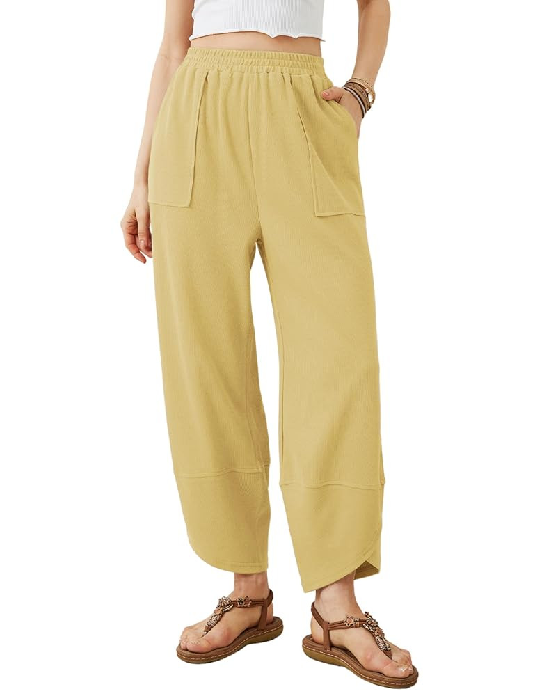 Xiaoxuemeng Womens Baggy Wide Leg Pants Casual Elastic Waisted Palazzo Harem Pants with Pockets | Amazon (US)