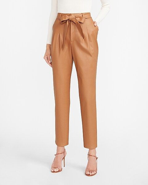Super High Waisted Faux Leather Belted Ankle Pant | Express